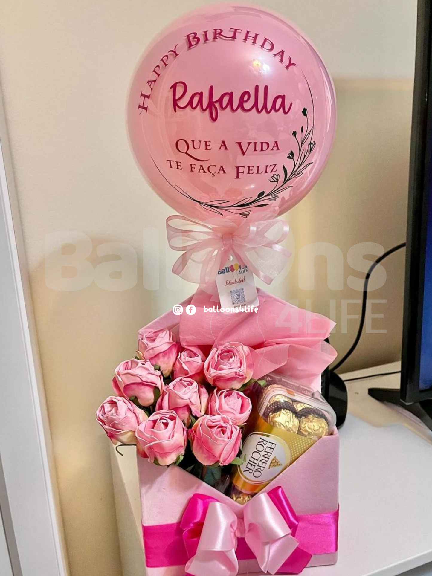 Balão Box Envelope + Flores
