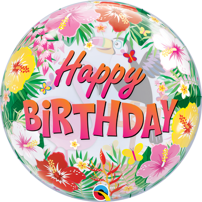 Balão Bubble Happy Birthday Tropical